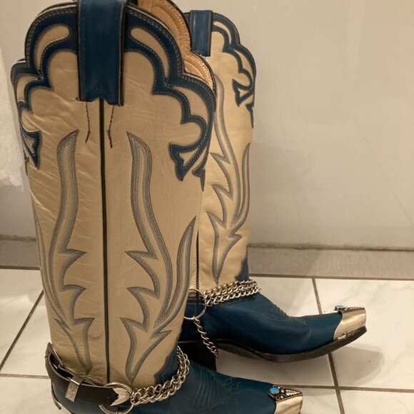 Vtg JUSTIN cowboy western extra tall metal toe tips harness womens boots sz 5 B - Picture 9 of 9